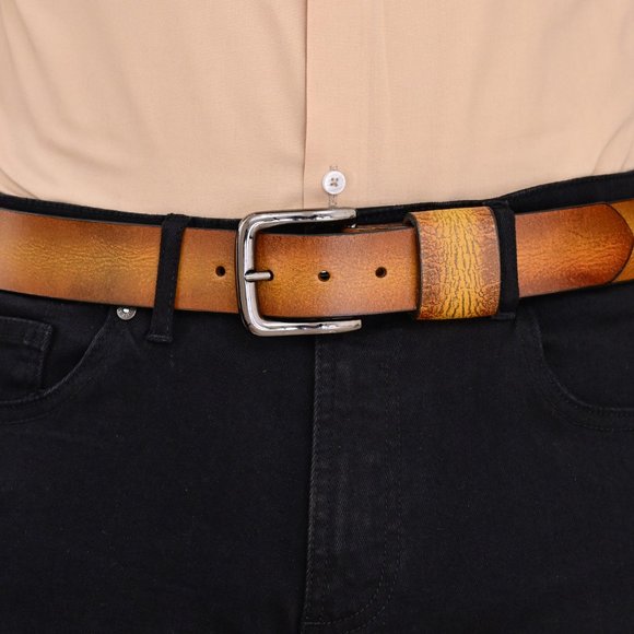 Vintage Leather Belt  For Men - Burnt Gold Full Grain  - Free Personalization - Picture 12 of 15